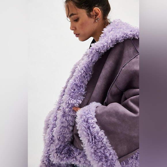Free People Kiki Oversized Sherpa Jacket in Lilac - Picture 2 of 9